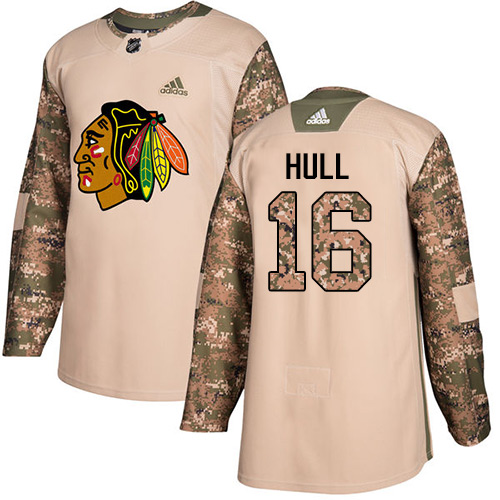 Adidas Blackhawks #16 Bobby Hull Camo Authentic Veterans Day Stitched NHL Jersey - Click Image to Close